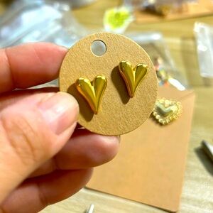 Glossy Heart Design Stud Earrings Stainless Steel 18K Gold Plated